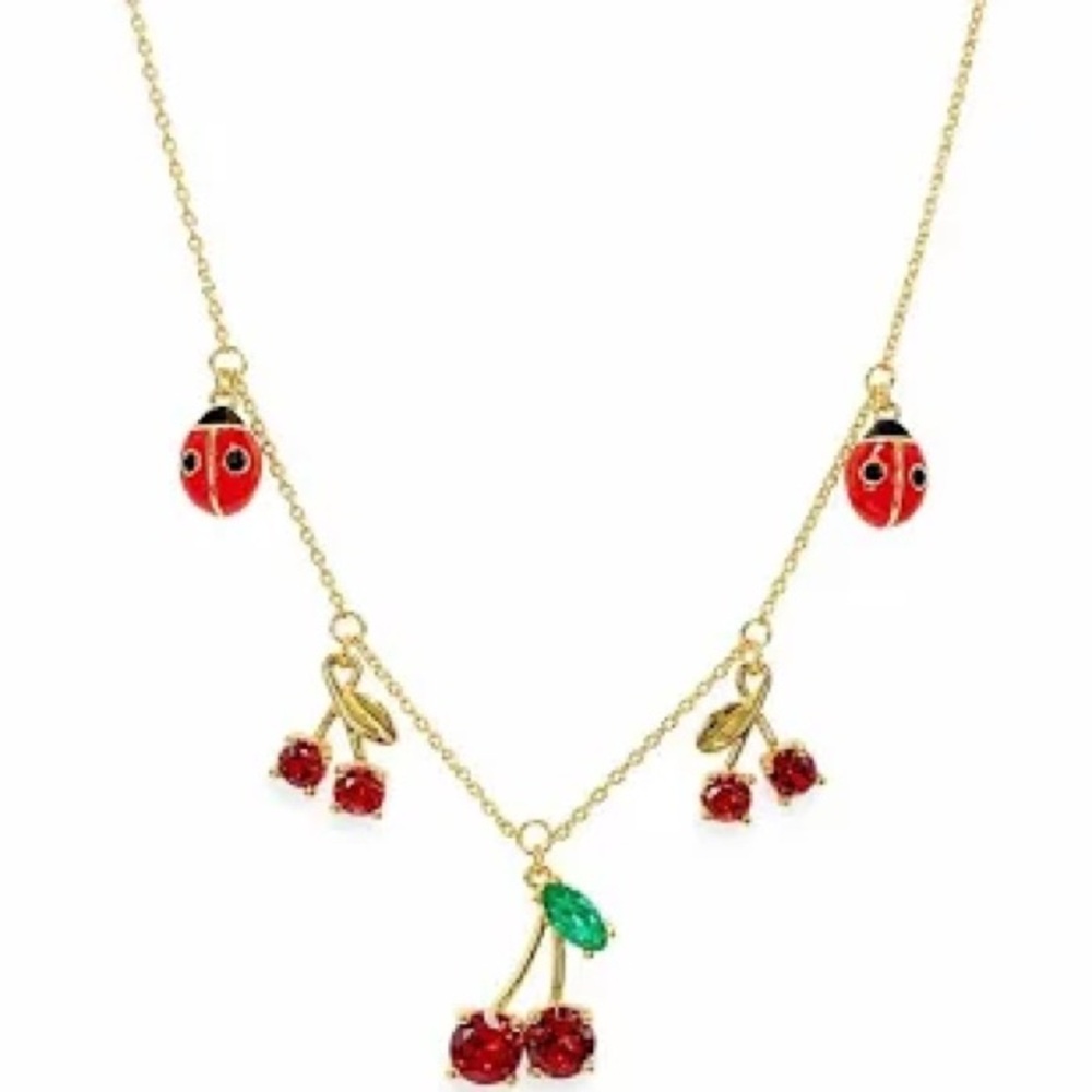 Authentic new with tag  kate spade Gold-Tone Necklace with cherries and ladybugs